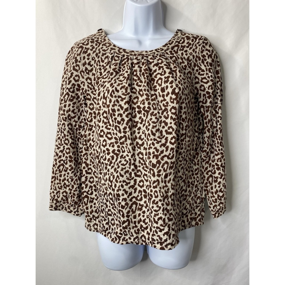 J Crew Womens 100% Linen‎ Shirt Size 0 Animal Print Mob Wife Lightweight Cheetah